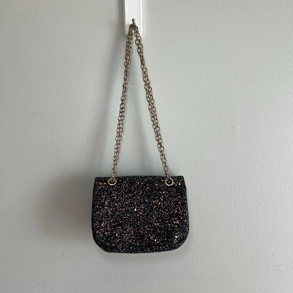 Midnight Glitter Micro Crossbody Purse Metal Chain Glitzy Festival Glam